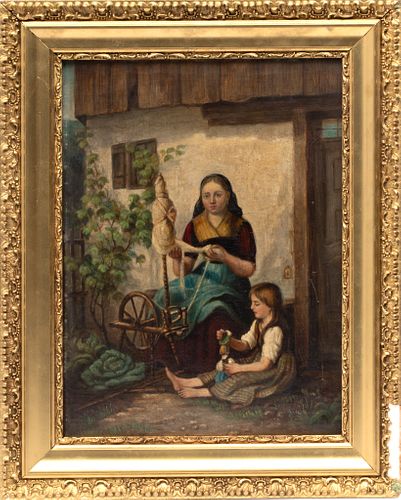 Oil on Canvas Board, 1900, Mother And Child, H 13.5" W 10"