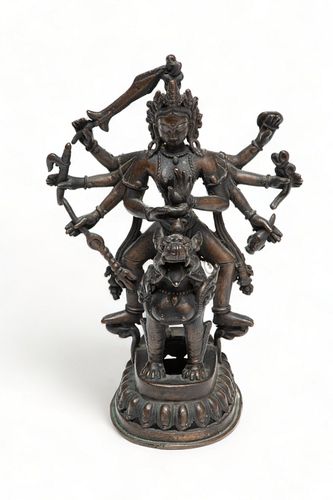 Indian Cast Bronze Lord Shiva with Lion Sculpture H 6.2"