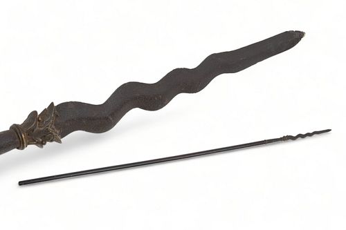 Asian Iron, Brass And Wood Spear, Ca. 19th C., L 82"