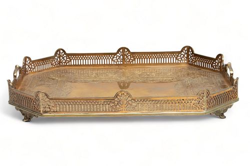 Silver Gilt Gallery And Footed Rectangular Gallery Tray W 14" L 23"