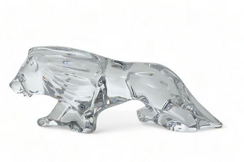 Baccarat (French) 'Lion' Clear Crystal Figurine, H 4.5" W 3" L 10"