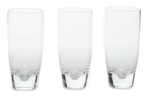 Steuben (American) Ash Receiver & Monogrammed Highball Glasses, H 6.5" Dia. 3" 4 pcs
