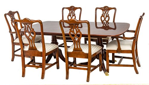 Lineage Funiture (American) Mahogany Dining Table And Six Chairs, H 29" W 44.5" L 75" (Table)