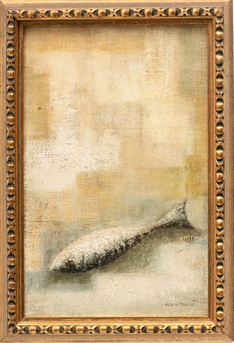 J. Luis Toledo (Mexican, 1929-2007) Oil on Canvas, 1961, "Fish", H 11.5" W 7.25"