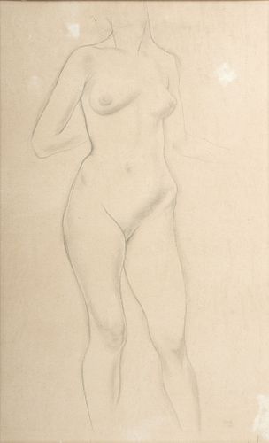 George Grosz (German, 1893-1959) Charcoal on Laid Paper, 1916, "Headless Nude", H 26" W 16"