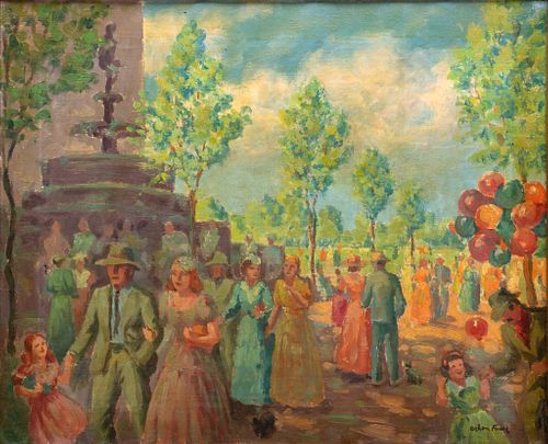 Achille-Émile Othon Friesz (French, 1879-1949) Oil on Canvas, "Festive Scene at a French Park", H 21.5" W 25.5"