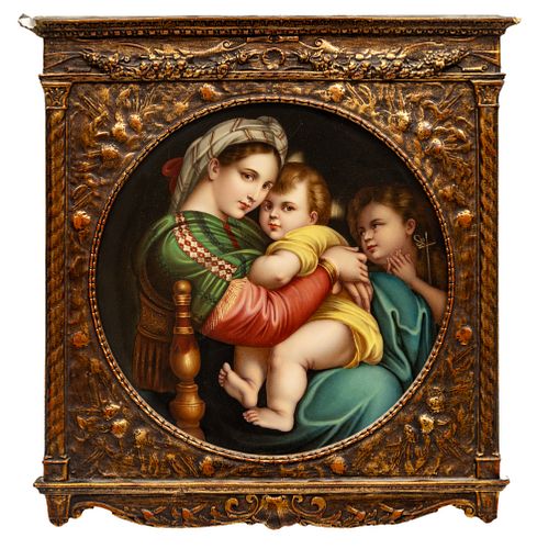After Raphael Painting on Porcelain, Madonna of the Chair Dia. 12"