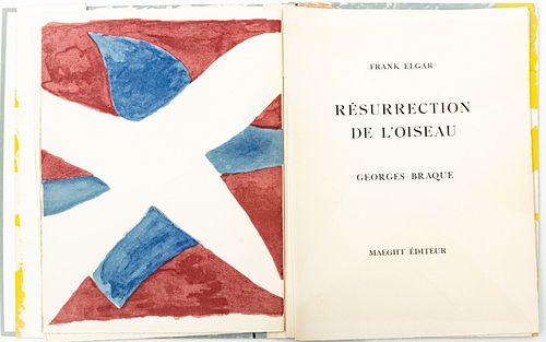 Frank Elgar Illus. by Georges Braque (1882-1963) Lithographs in Colors on BFK Rives Paper,  1958, Résurrection De L'Oiseau, H 15.75" W 11.8"