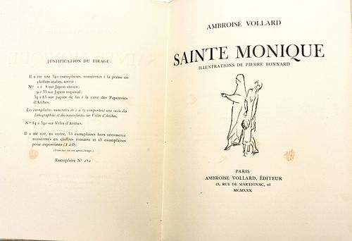 Pierre Bonnard (French, 1867-1947) Ambroise Vollard (French, 1867-1939) Complete Portfolio 1930, "Sainte Monique", H 13.25" W 10.5"