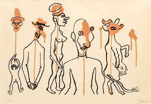 Alexander Calder (American, 1898-1976) Lithograph in Colors on BFK Rives Paper, 1966, "Criminel Au Milieu", H 18.6" W 25.5"