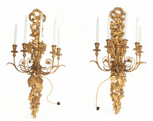Pair of Rococo Style Four Light Sconces, H 43" W 22" Depth 13"