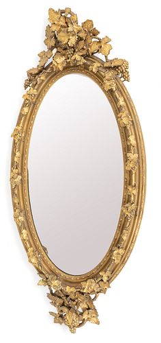 Carved Giltwood And Gesso Oval Mirror H 76" W 34" Depth 4.5"