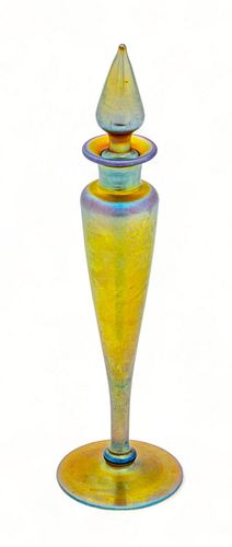 American Gold Iridescent Art Glass Tall Perfume Bottle H 10" Dia. 2.5"