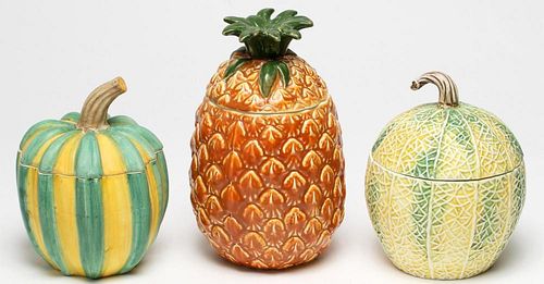 3 European Hand-Painted Ceramic Fruit Containers