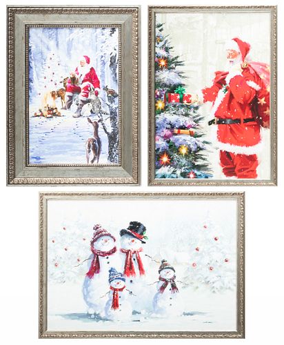 Three Christmas Themed Canvas Prints, "Santa And Snowmen", 3 pcs