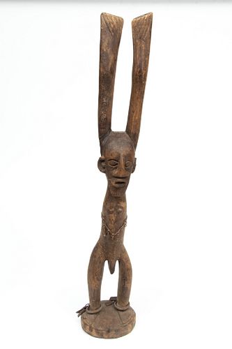 Tellem Peoples, Mali, Carved Wood Figure Ca. Late 19th/Early 20th C., "Standing Male", H 37" W 6.5" Depth 5.75"