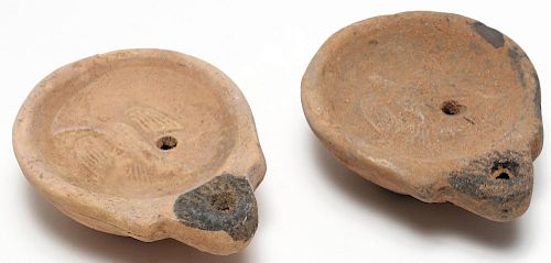 2 Ancient Middle Eastern Terra Cotta Oil Lamps