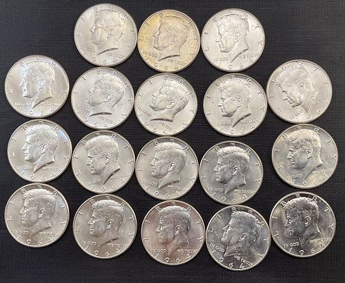 Group of 18 1964 D Kennedy Silver Half Dollars