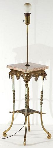 Empire-Style Gilt-Metal & Marble Floor Lamp