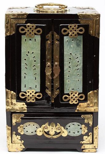 Chinese Lacquer, Gilt Brass & Hardstone Jewel Box