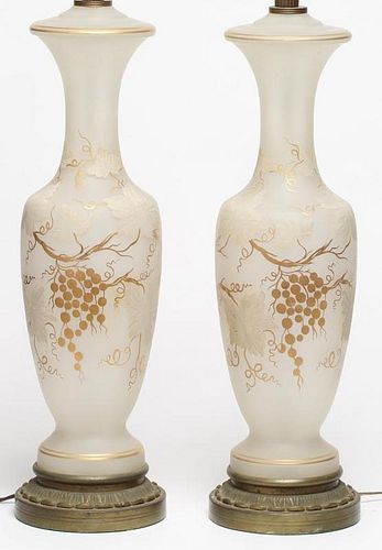 Pair of Painted & Frosted Glass Lamps