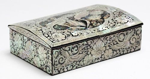 Ornate Japanese Abalone-Inlaid Black Lacquer Box