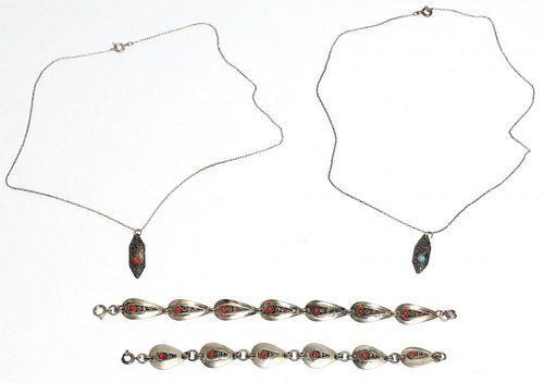 4 Pieces Israeli Silver, Coral & Turquoise Jewelry