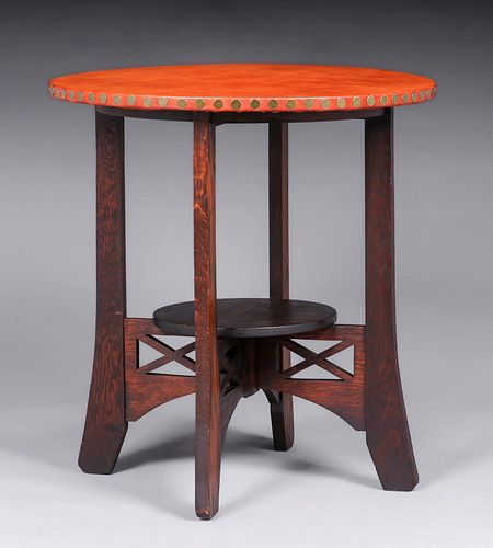 Grand Rapids Leather-Top Cutout Lamp Table c1905