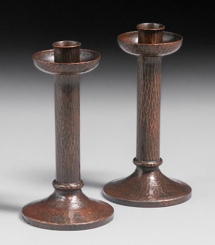 Roycroft Hammered Copper Candlesticks c1920s