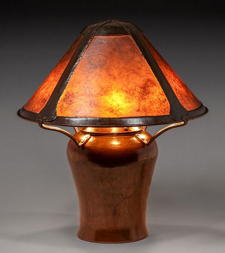 Early Dirk van Erp Hammered Copper & Mica Milkcan Lamp c1908-1909