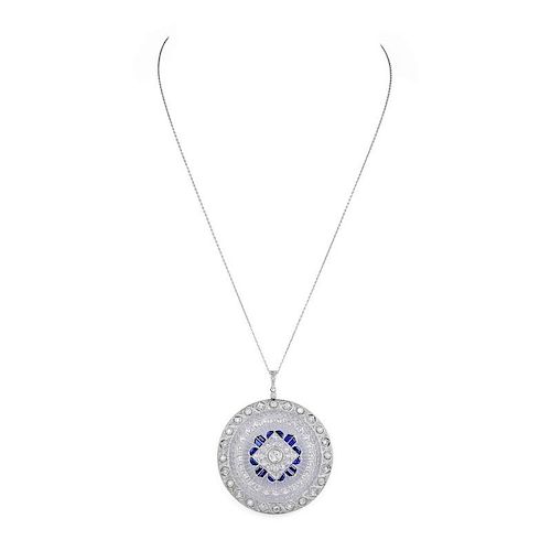 An Art Deco Style Diamond and Sapphire Pendant