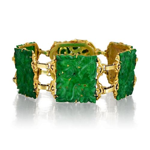 A Retro Natural Jade Plaque Bracelet