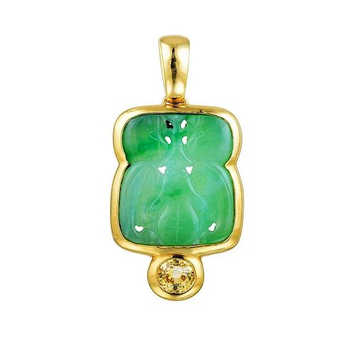 A Natural Jade and Yellow Sapphire Pendant