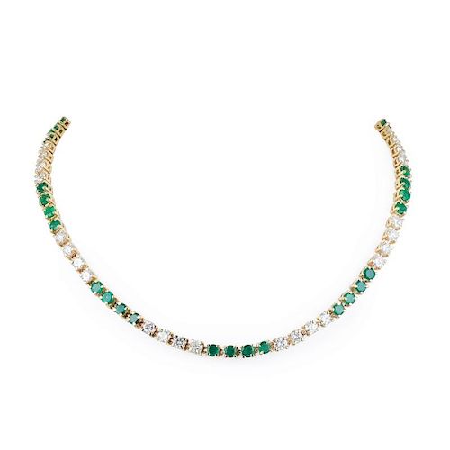 A Diamond and Emerald Riviera Necklace