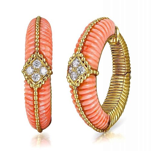 Van Cleef & Arpels Coral and Diamond "Goddess" Earrings