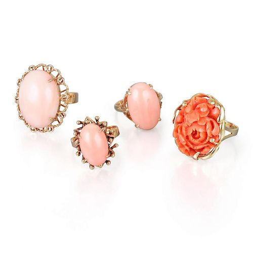 Lot of Four Gold and Coral Rings