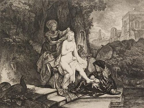 * Jean Michael Moreau le Jeune, (French, 1741-1814), Bethsabee au bain (after Rembrandt)