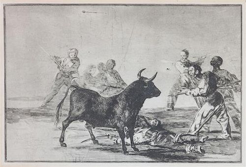 Francisco de Goya, (Spanish, 1746-1828), Desjarrette de la canalla con lanzas, medias-lunas, banderillas y otras armas (pl. 1