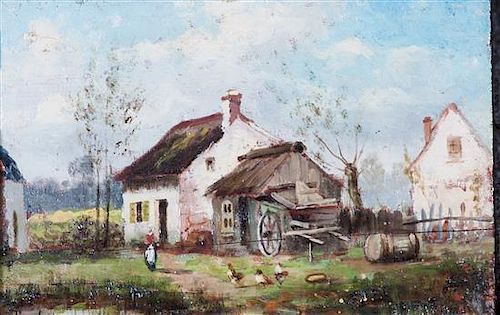* Continental School, (19th century), Cottage with Figures