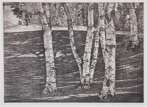 Luigi Lucioni, (Italian/American, 1900-1988), Two works: Birch Trees and Mountain Landscape