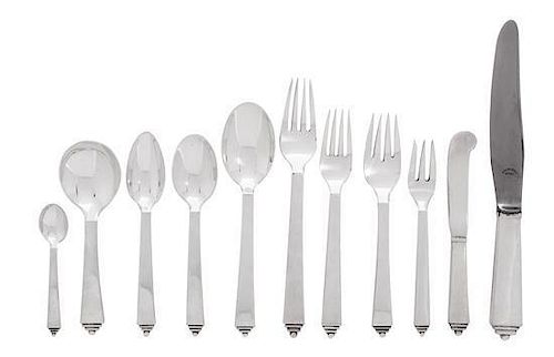 * A Danish Silver Flatware Service, Georg Jensen, Copenhagen, Pyramid pattern, comprising: 6 dinner knives 6 luncheon knives 