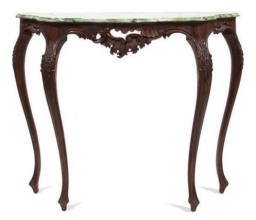 A Louis XV Style Console Table Height 33 x width 39 x depth 12 3/4 inches.