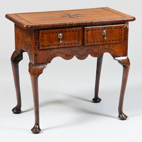 George II Style Provincial Walnut, Oak and Mahogany Inlaid Dressing Table