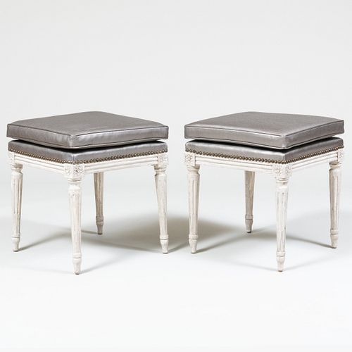 Pair of Louis XVI Style White Painted Tabourets