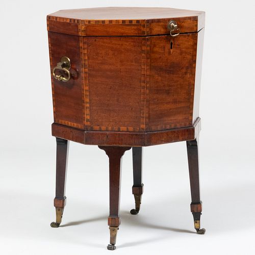 George III Mahogany Inlaid Cellarette on Later Stand