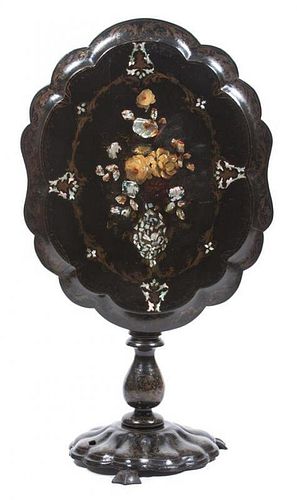 A Victorian Mother-of-Pearl Inset Papier Mache Table Height 27 x width 30 x depth 24 inches.