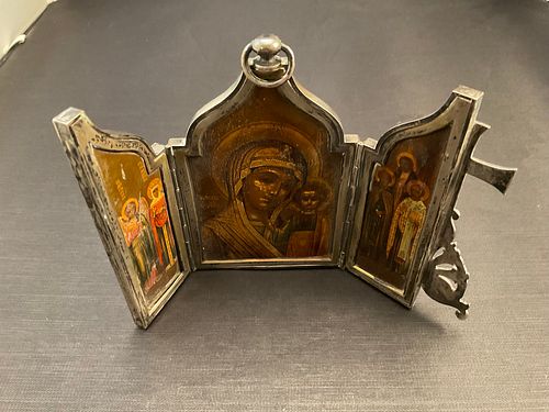 Small Sterling Silver Russian Triptych Icon