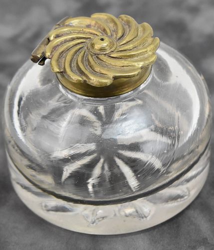 ANTIQUE PRESSED GLASS AND BRASS INKWELL