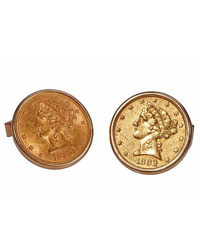 A pair of gold coin and 14k gold cufflinks