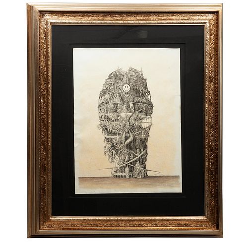 HÉCTOR PINEDA “TOPOLOCKO”, Sin título, Firmada y fechada Jun 19, Tinta sobre papel, 60 x 45.5 cm